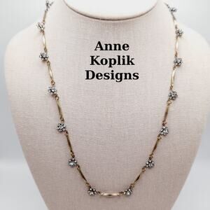 Anne Koplik Designs Necklace – Clear Rhinestone Floral Clusters, Signed Vintage